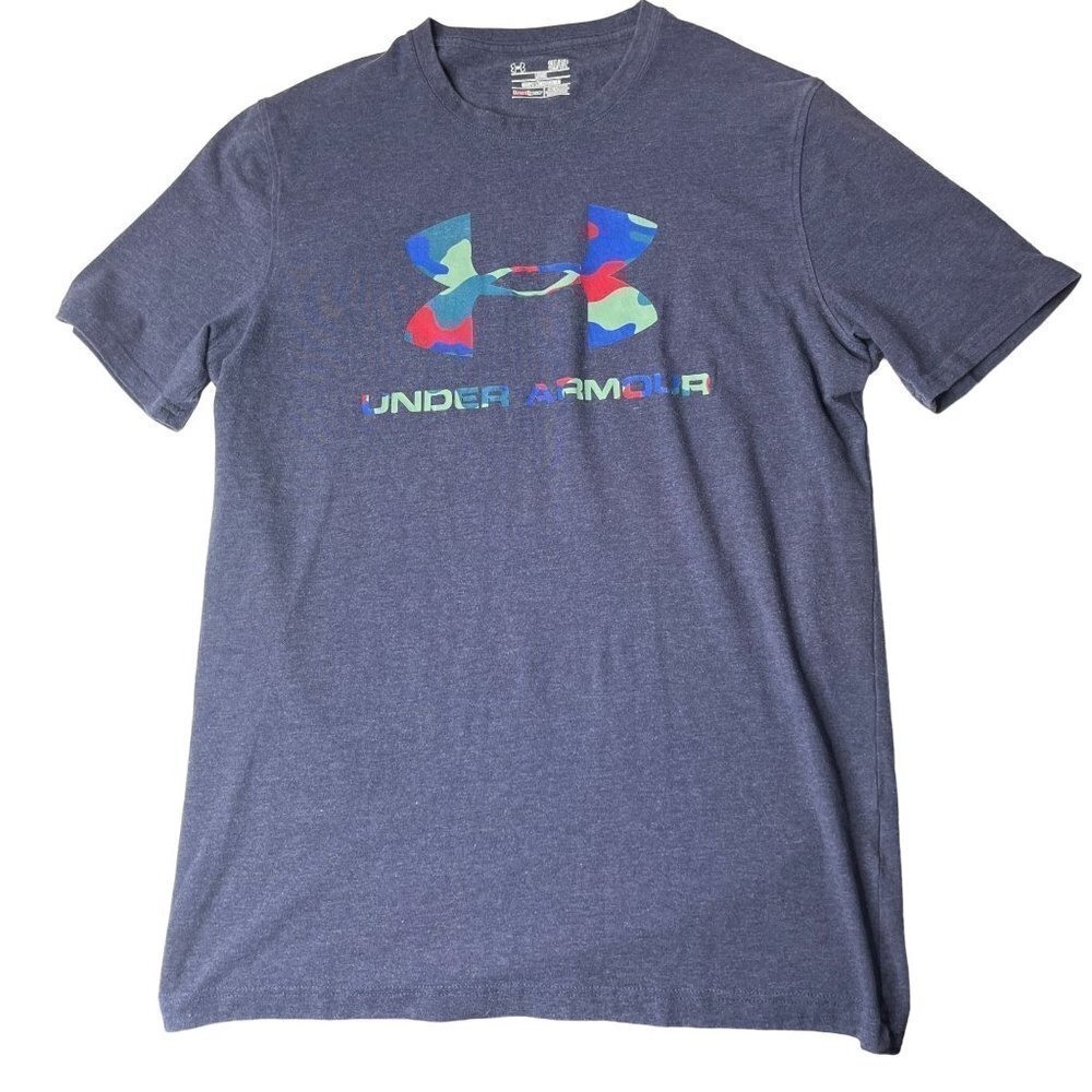 𝅺UNDER Armour Heatgear Mens Athletic‎ Tee Tshirt Size SM Camo Logo